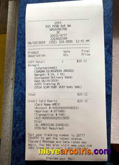 USA USPS payment receipt